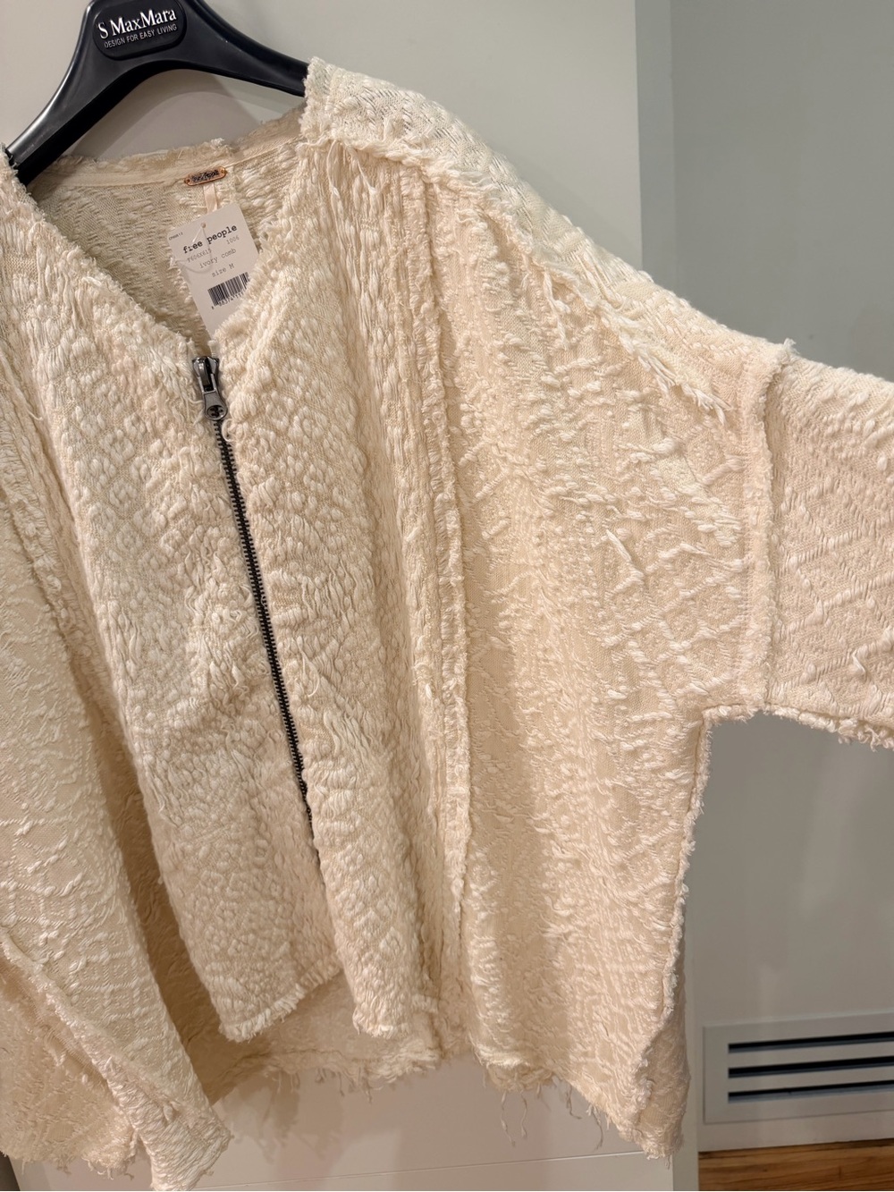 Free People Ivory Comb Textured Zip Jacket Sweater Size M NWT - Picture 7 of 16